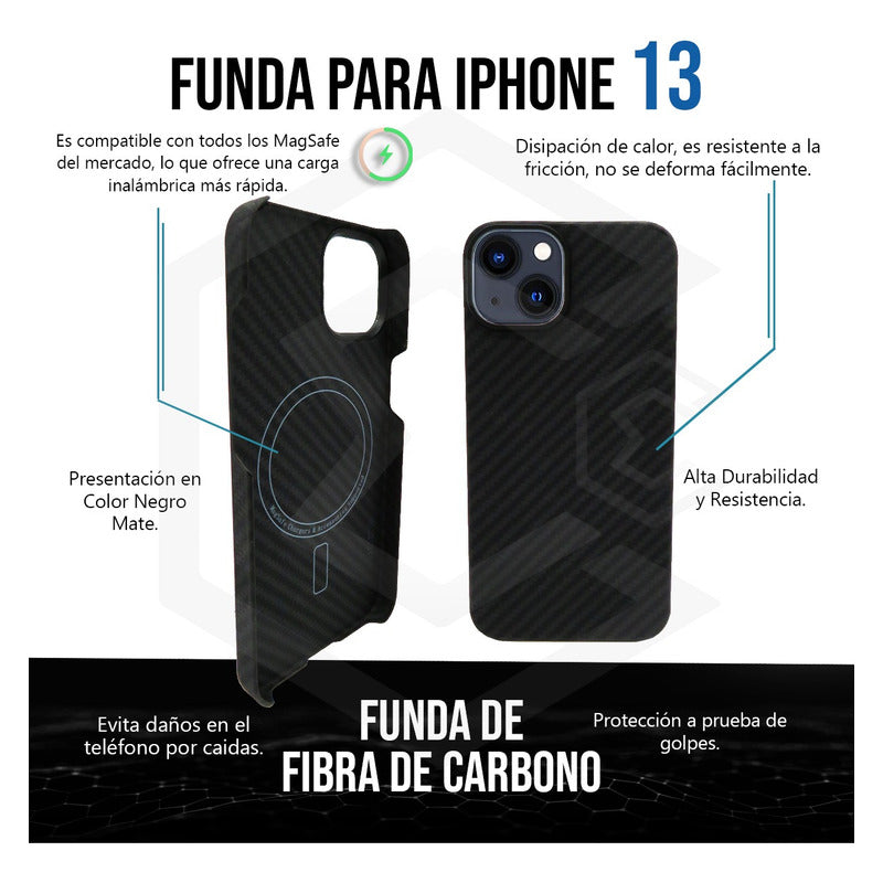 Funda Case De iPhone 13-14 Fibra De Carbono 100% Real