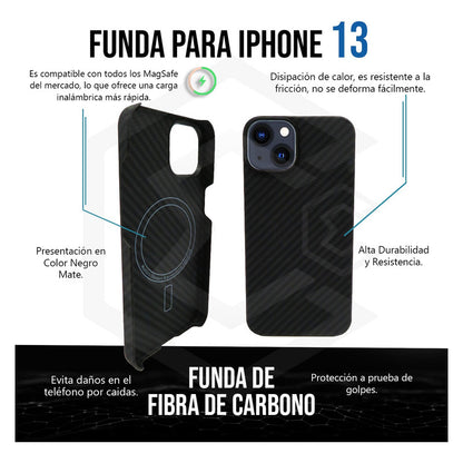 Funda Case De iPhone 13-14 Fibra De Carbono 100% Real