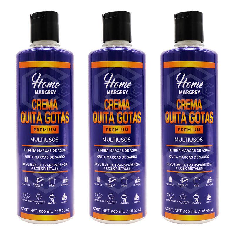 3 Crema Quita Gotas Vidrios Casa Hogar Premium 500ml Margrey Beige