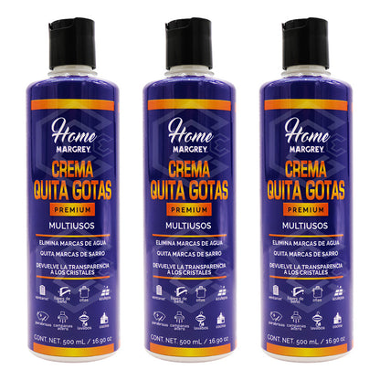 3 Crema Quita Gotas Vidrios Casa Hogar Premium 500ml Margrey Beige