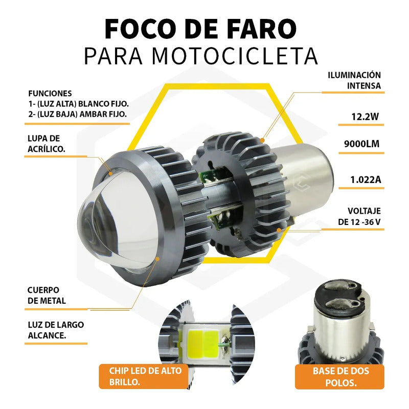 Foco Moto H4 Lupa Proyector Ba20d Bicolor 66 Led 2 Funcion T