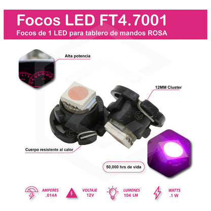 Kit 4 Focos Led T4.7 12 Mm Clúster Para Tablero Fija 12v