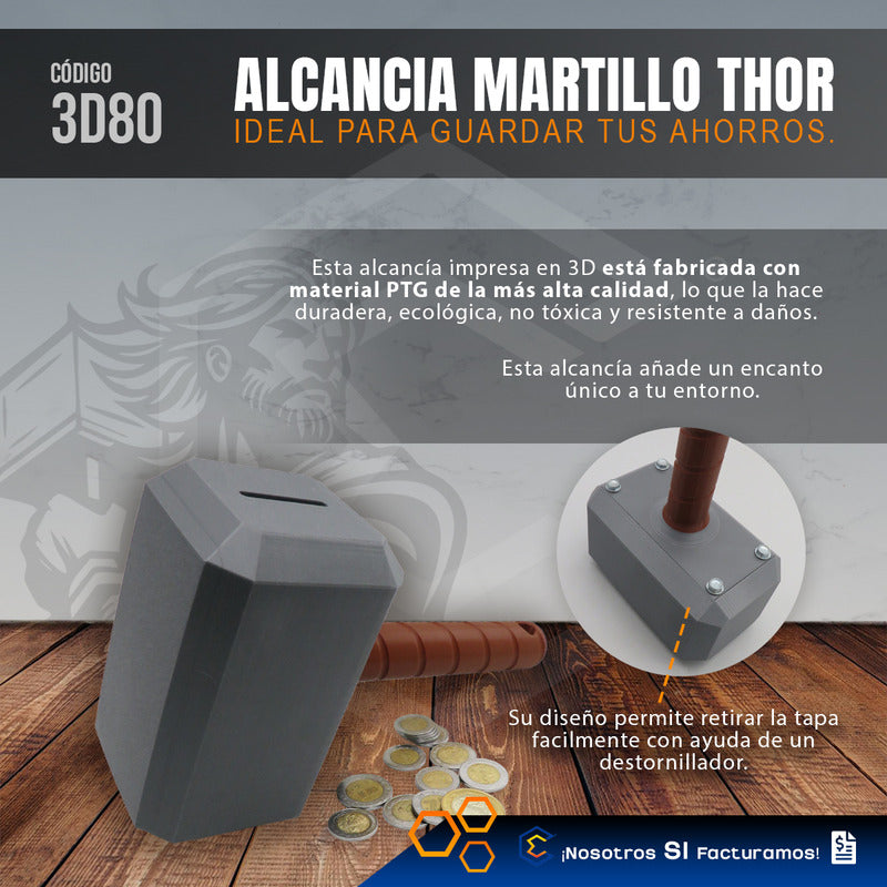 Alcancía Martillo Batalla Thor Avengers Marvel 36cm 3d Petg Martillo