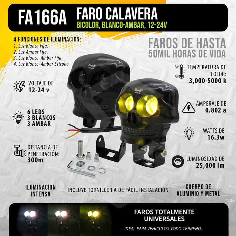 Par De Faros 6 Leds Con 2 Lupas Bicolor Fijo Estrobo 12-24v
