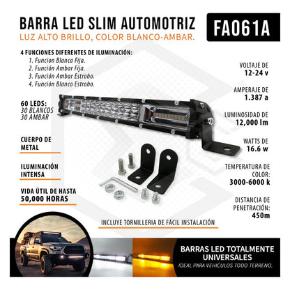 Barra Slim 60 Hiperled 13'' Blanco-ambar 5 Funciones 12-24v
