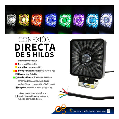 Par De Faros 198 Leds Cuadrado Multicolor Fijo Estrobo 9-60v