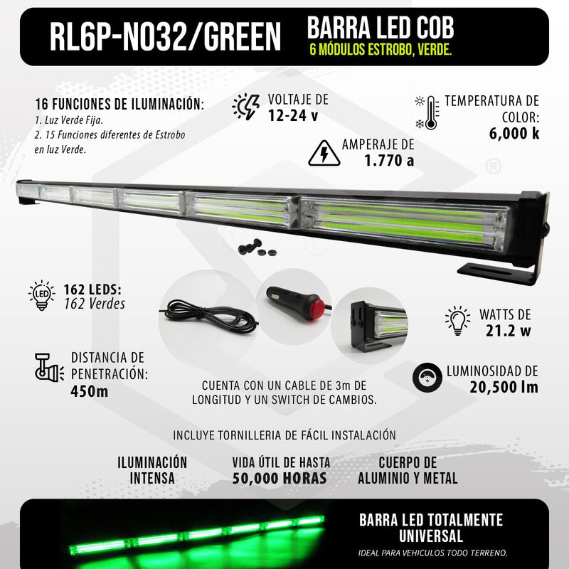 Barra Torreta Led Cob 6 Módulos Estrobo Código 16 Funciones