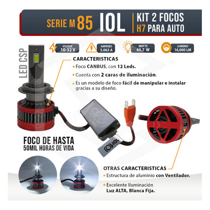 Kit 2 Focos Led H7 Csp Canbus Ventilador Alta Baja 16000lm H7