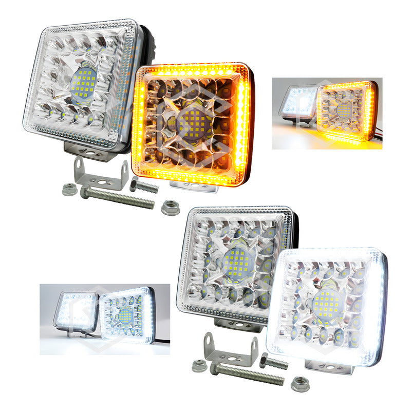 Par De Faros 77 Leds Auxiliares Luz Fija Aro De Luz 10-30v