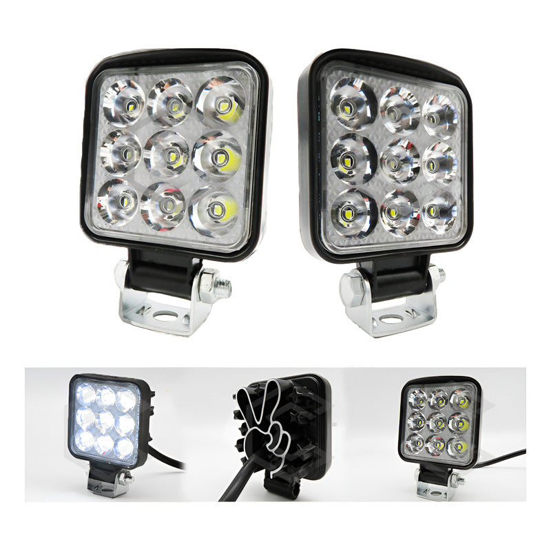 Par De Faros 9 Leds Auxiliar Cuadrado Blanco 30,000lm 12-24v Transparente