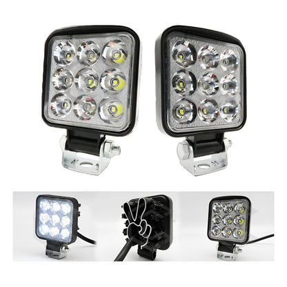 Par De Faros 9 Leds Auxiliar Cuadrado Blanco 30,000lm 12-24v Transparente
