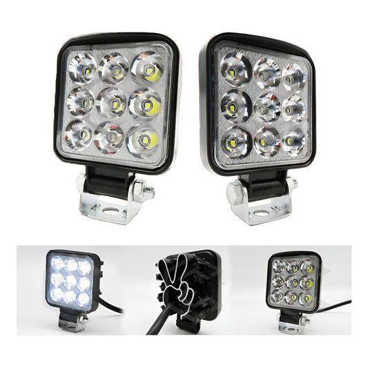 Par De Faros 9 Leds Auxiliar Cuadrado Blanco 30,000lm 12-24v Transparente