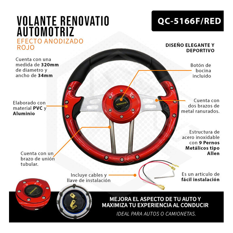 Volante Deportivo Universal De Metal Brazos Con Ranuras