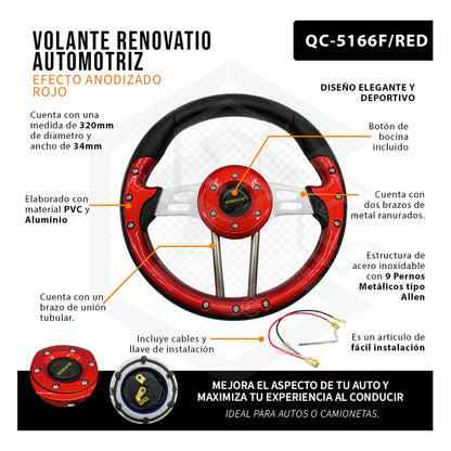 Volante Deportivo Universal De Metal Brazos Con Ranuras