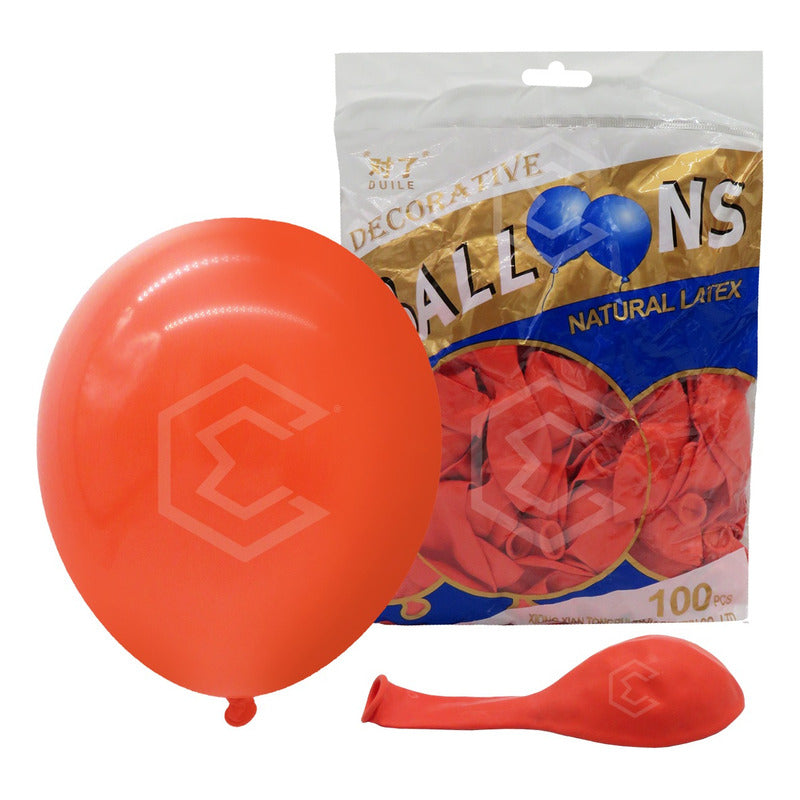 Bolsa 100 Globos Naranja Rojo Brilloso #10 Fiesta Boda Latex