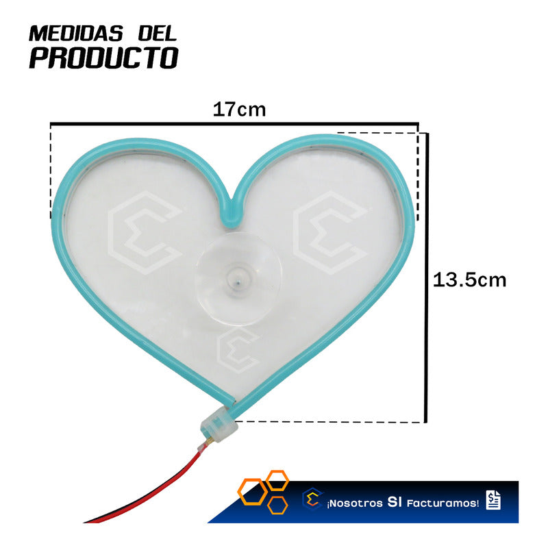 Figura Corazon Led Luz Neon Parabrisas Chupón Grande26cm 12v