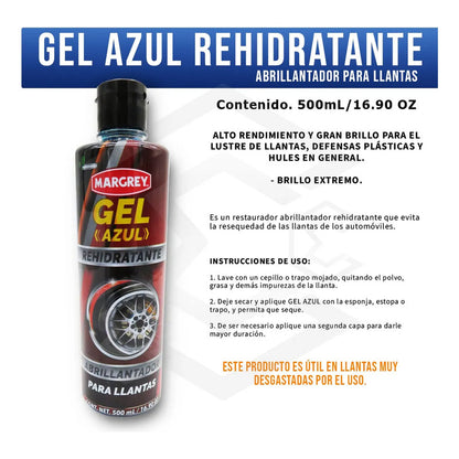 3 Gel Azul Abrillantador Rehidratante Llantas Margrey 500 Ml Azul