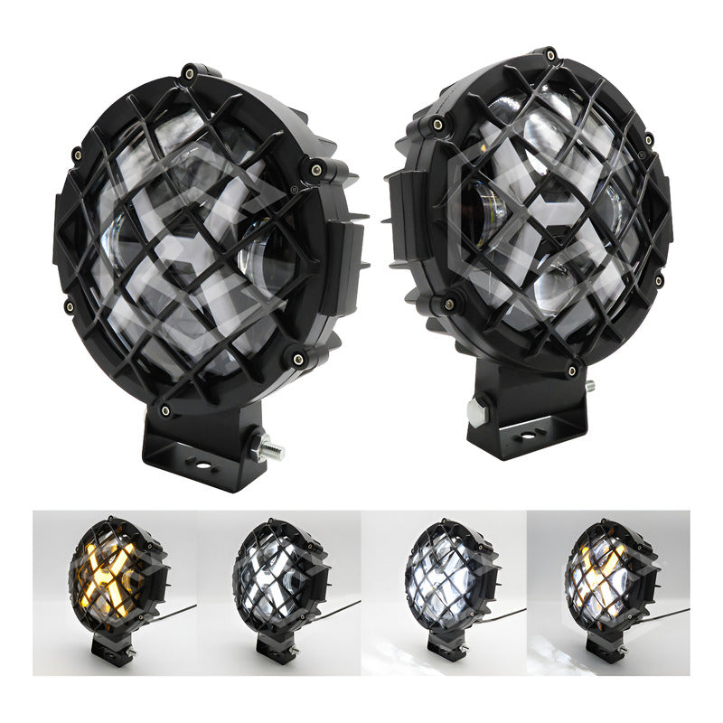 Par De Faros 7'' 30 Leds 4 Lupas Bicolor En X Rejilla 12-24v