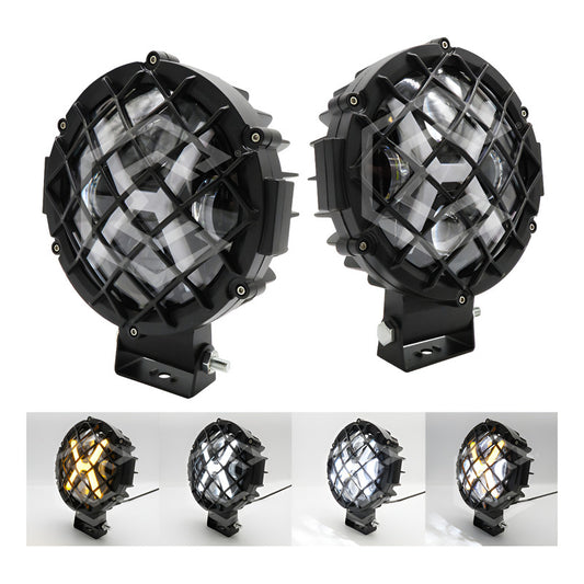 Par De Faros 7'' 30 Leds 4 Lupas Bicolor En X Rejilla 12-24v