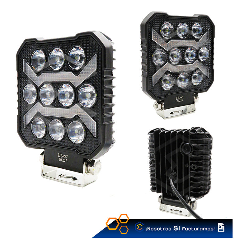 Par De Faros 34 Led Cuadrado Blanco-ambar Fijo Estrobo 9-60v Transparente