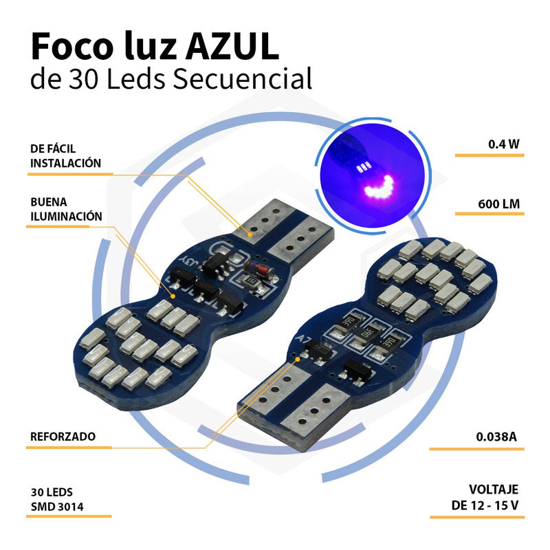 10 Foco De Pellizco T10 30 Led Secuencial Stop Direccional