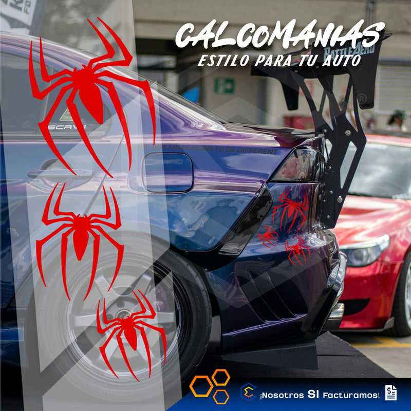 10 Calcomanía Spiderman Araña Sticker Vinil Auto Moto 3 Pzas