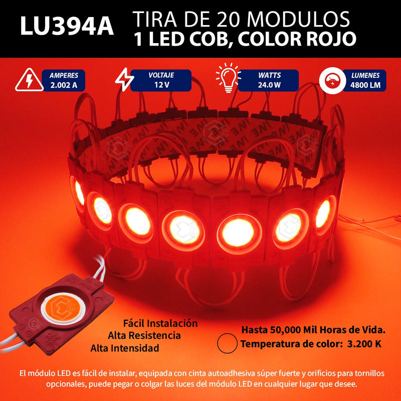 20 Módulos De 9 Led Cob Plasma Redondos Alta Intensidad 12v