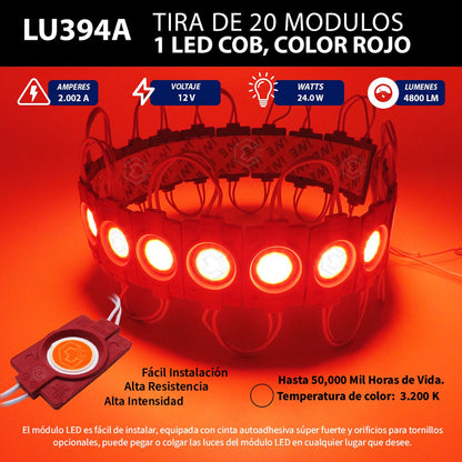 20 Módulos De 9 Led Cob Plasma Redondos Alta Intensidad 12v