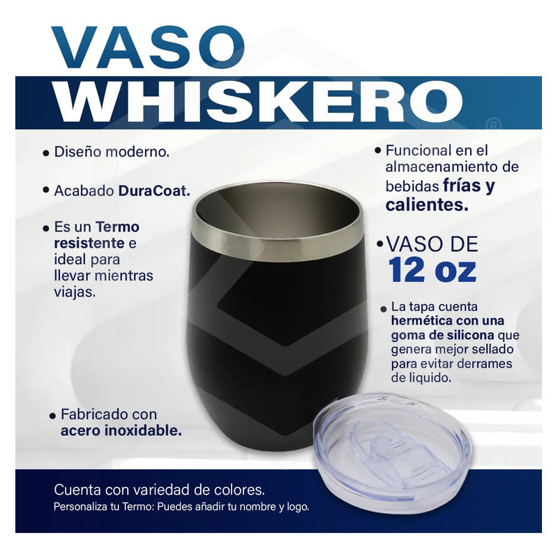 Termo Vaso Whiskero Personalizado Nombre O Logo Láser 12oz Azul Pastel