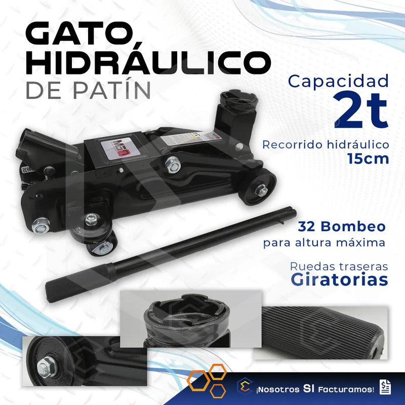 Gato Hidraulico Patín 2 Toneladas Llave Cruz Oem Gnm-2p 29cm