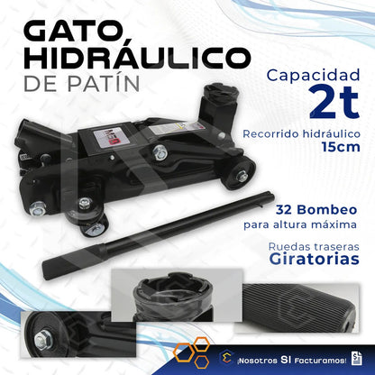 Gato Hidraulico Patín 2 Toneladas Llave Cruz Oem Gnm-2p 29cm