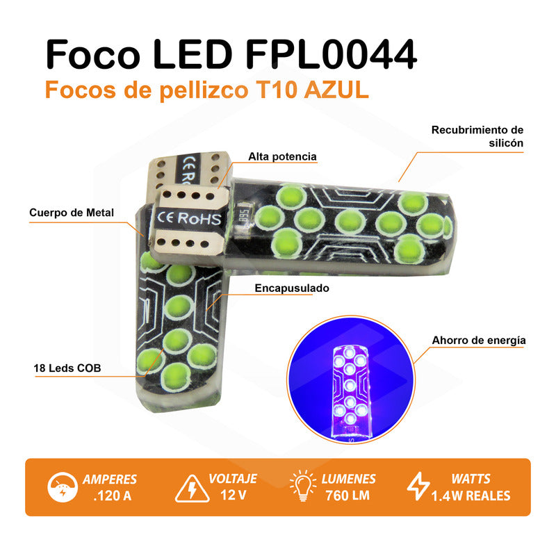Par De Focos De Pellizco T10 18 Leds Cob Gel Alta Potencia