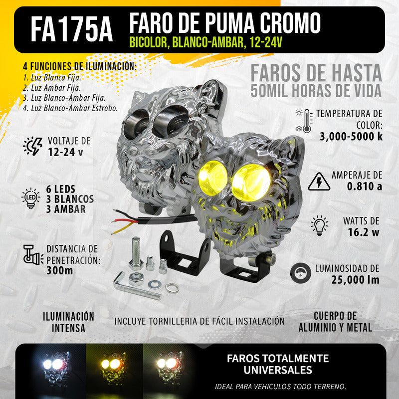 Par De Faros 6 Leds 2 Lupas Bicolor Fijo Estrobo Puma 12-24v