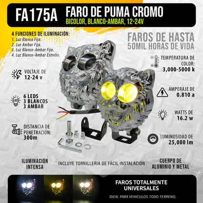Par De Faros 6 Leds 2 Lupas Bicolor Fijo Estrobo Puma 12-24v