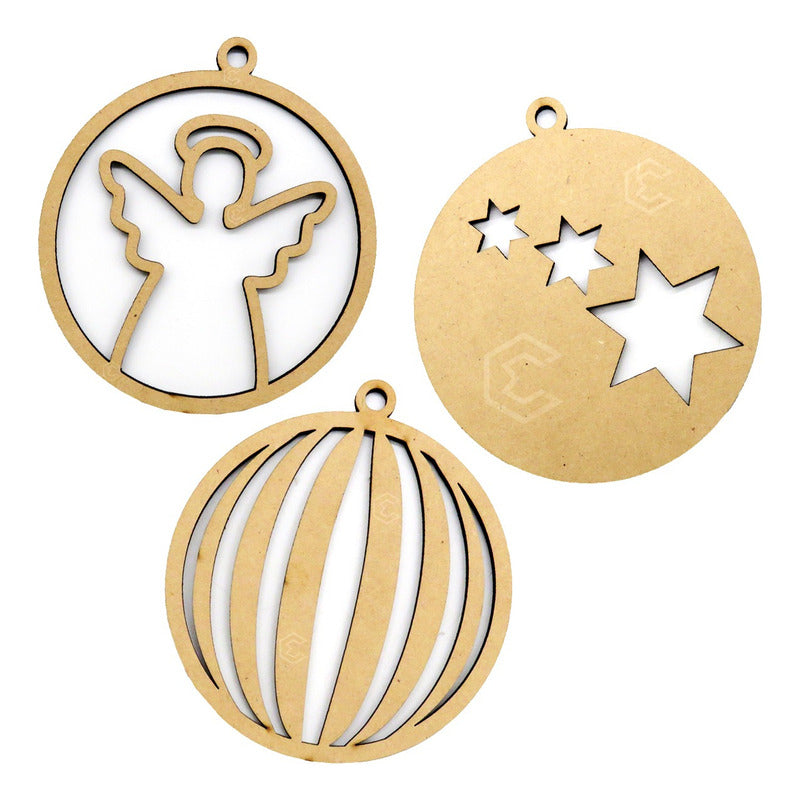 Esferas Navideñas Para Arbol Navidad 10 Piezas Mdf Mdf