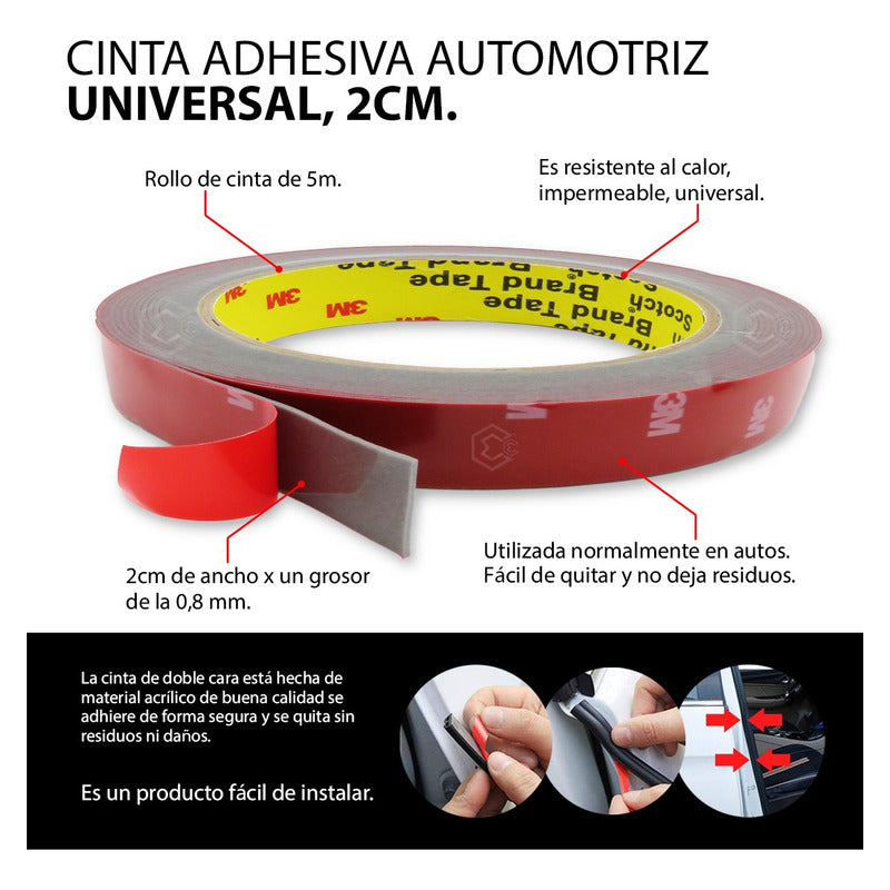 Rollo De Cinta Doble Cara 3 M Pega Moldura 3/4'' X 32.5m Rojo Lisa