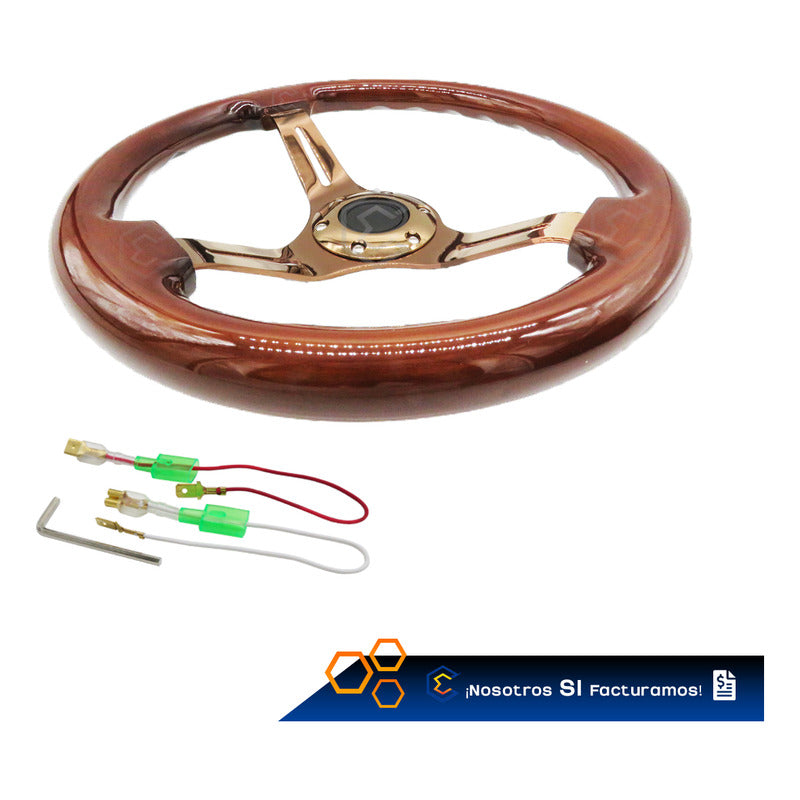 Volante Madera Automotriz Universal Centro Orobrillante 35cm