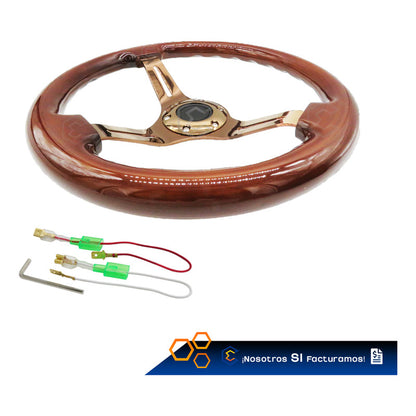 Volante Madera Automotriz Universal Centro Orobrillante 35cm