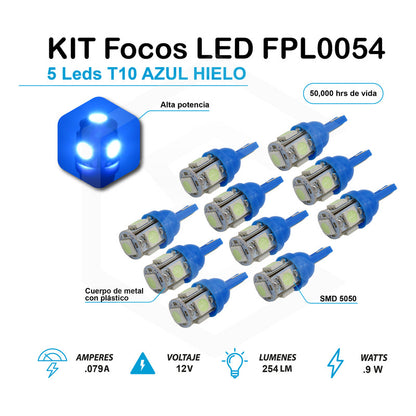 Kit 10 Focos Pellizco 5 Leds 5050 T10-158 Color A Eligir