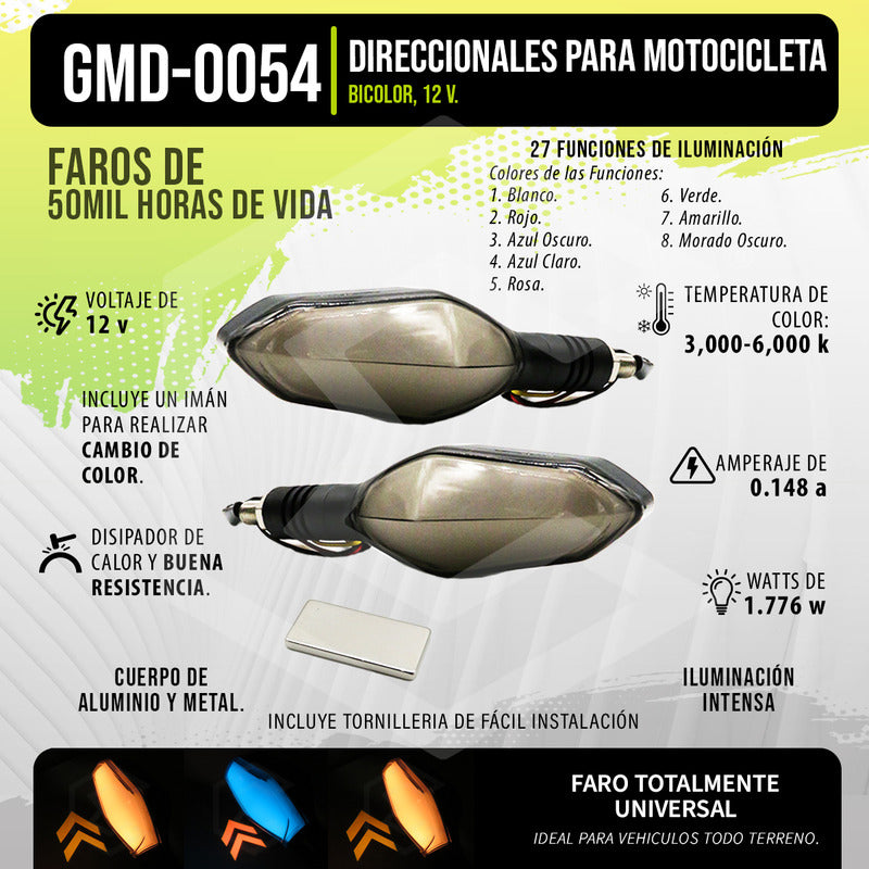 Par De Direccionales Luz Led Rgb Universal Con Lupa Imán 12v Rgb