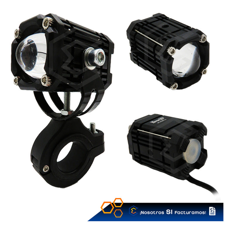 Par De Faros 12 Leds Moto Ojo Demonio Bicolor Fijo Y Estrobo Transparente