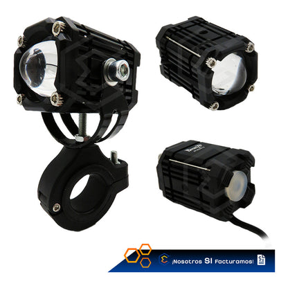 Par De Faros 12 Leds Moto Ojo Demonio Bicolor Fijo Y Estrobo Transparente
