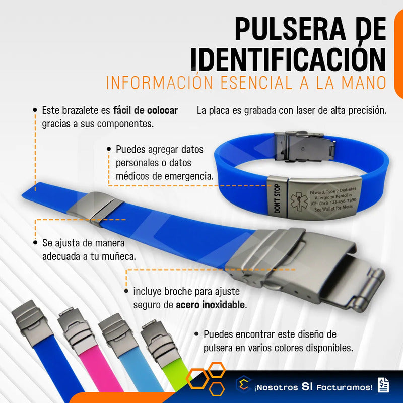 Pulsera Identificación Personalizada Emergencia Grabadoláser Amarillo