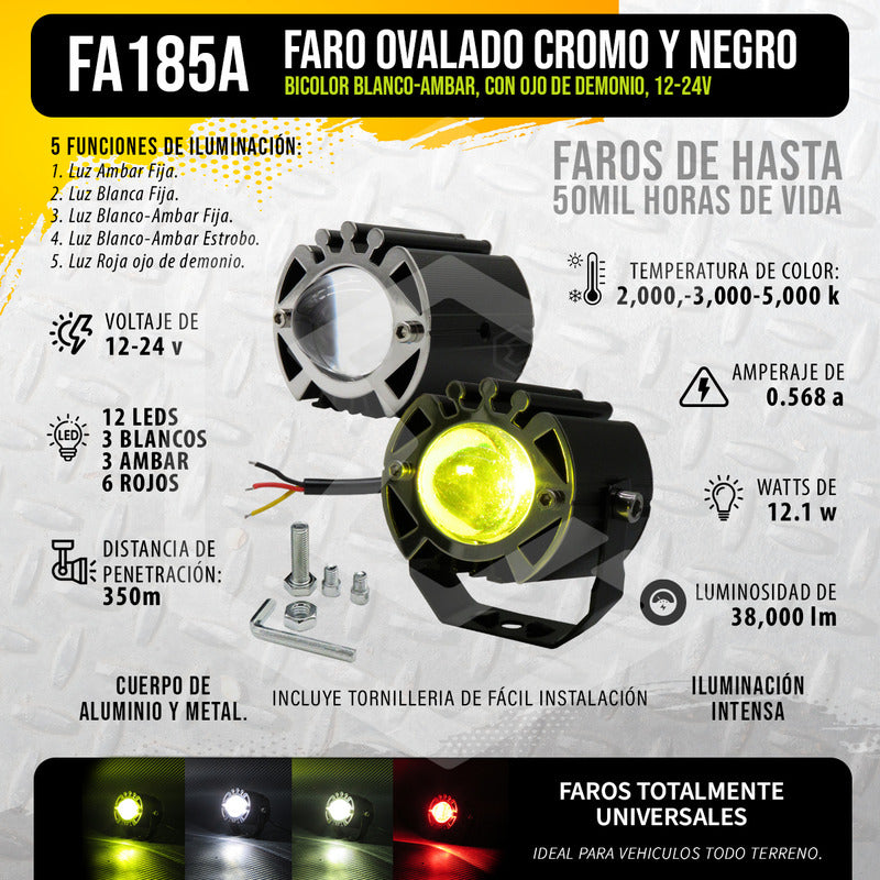 Par De Faros 12 Leds Con Lupa Ojo Demonio 5 Funciones 12-24v