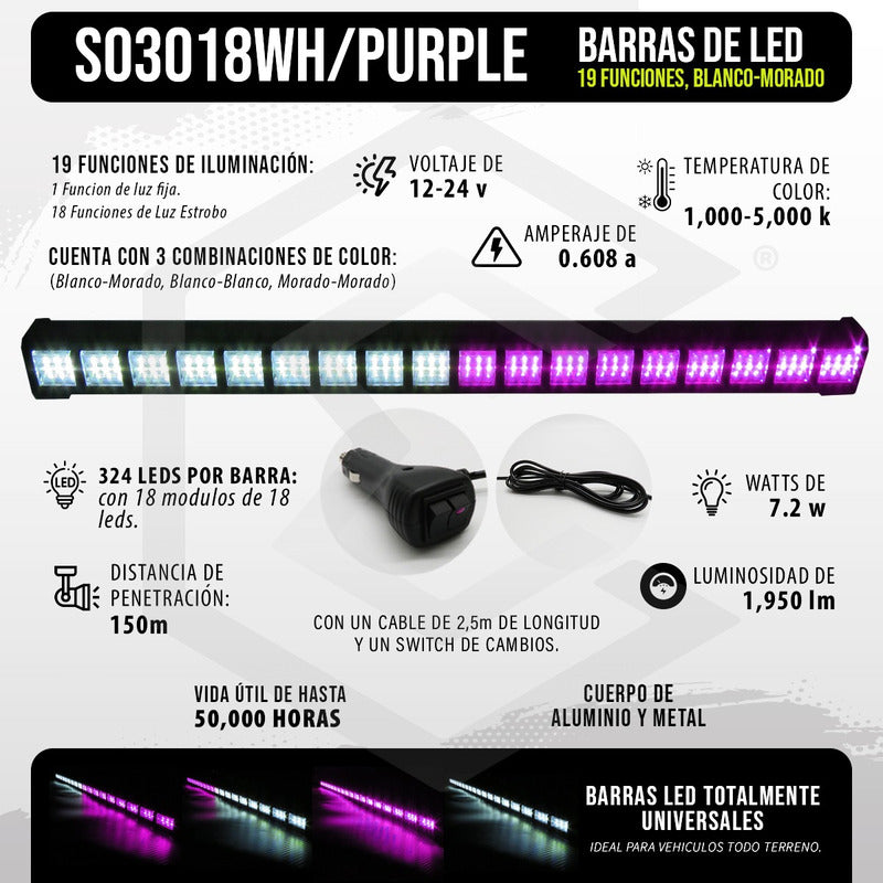 Barra 324 Led 19 Funciones 18 Módulos Bicolor Estrobo 12-24v