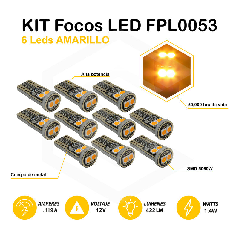 Kit 10 Foco Pellizco T10 Canbus W5w 194 168 2825  No Error 9