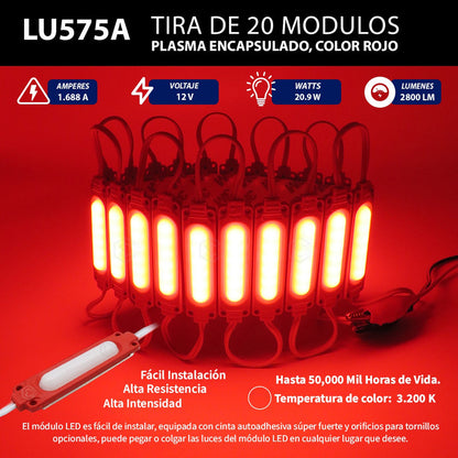 Tira 20 Módulos De Led Cob Plasma Encapsulados Reforzados