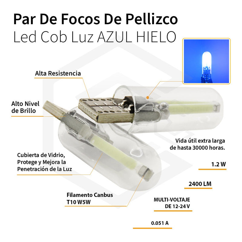 Par Focos De Pellizco Led Cob Vidrio Filamento Canbus T10 W5