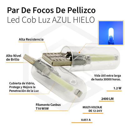 Par Focos De Pellizco Led Cob Vidrio Filamento Canbus T10 W5