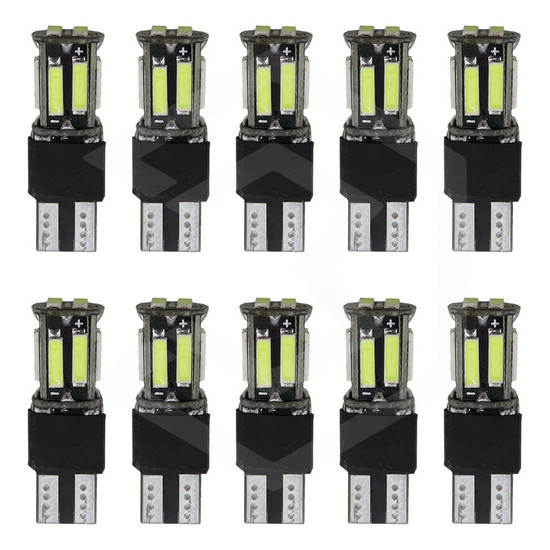 Kit 10 Focos De Pellizco 10 Led Canbus Fijo + Estrobo T10
